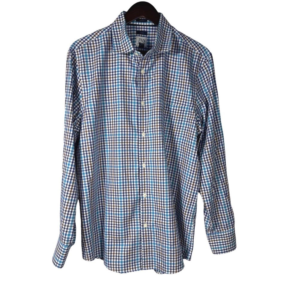 JWN John W Nordstrom Men's L Blue‎ Gingham Check Button Down Shirt Non-Iron